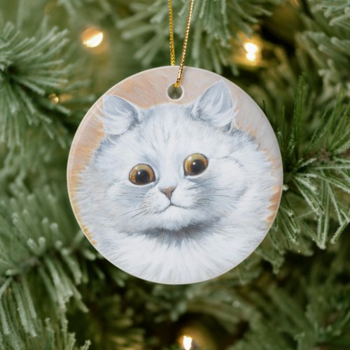 Happy White Cat  Art by Louis Wain  Ornament 