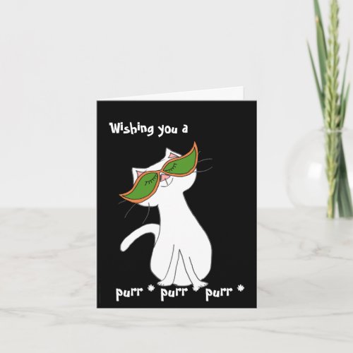 Happy White Cat Black Halloween Card