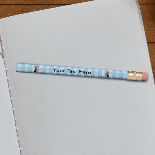 Happy White Cat Sitting With Three Kittens Plaid Pencil