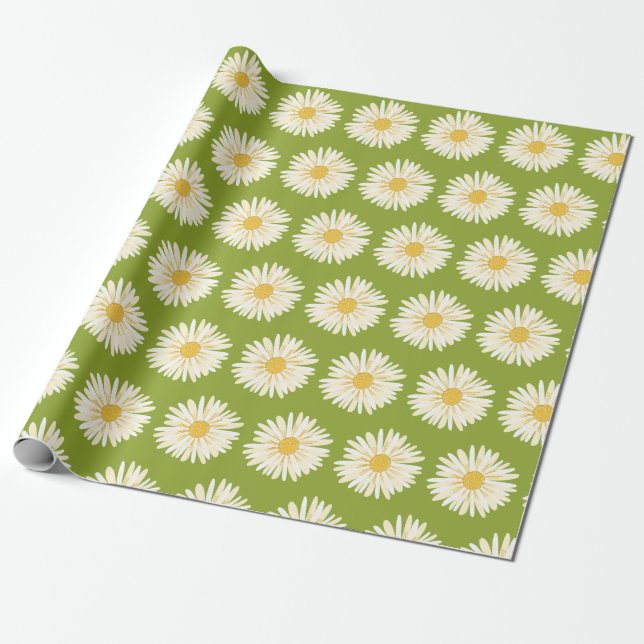 Happy White Daisies Colorful Wrapping Paper (Unrolled)