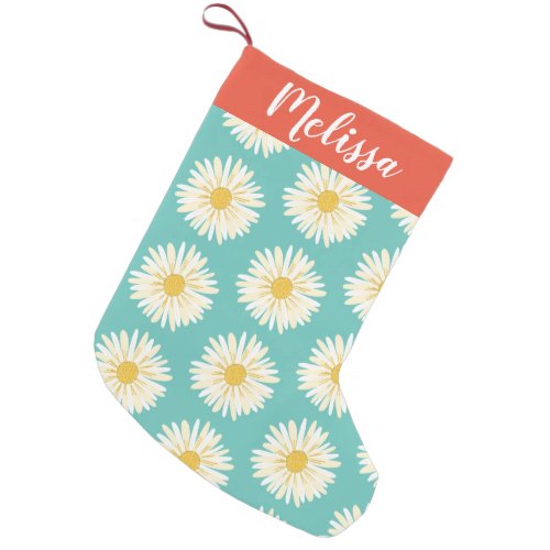 Happy White Daisies Pattern CUSTOM Small Christmas Stocking