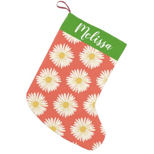 Happy White Daisies Pattern CUSTOM Small Christmas Stocking