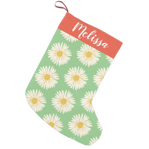 Happy White Daisies Pattern CUSTOM Small Christmas Stocking