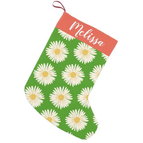 Happy White Daisies Pattern CUSTOM Small Christmas Stocking