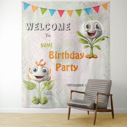 Happy White Flowers Birthday Party Backdrop