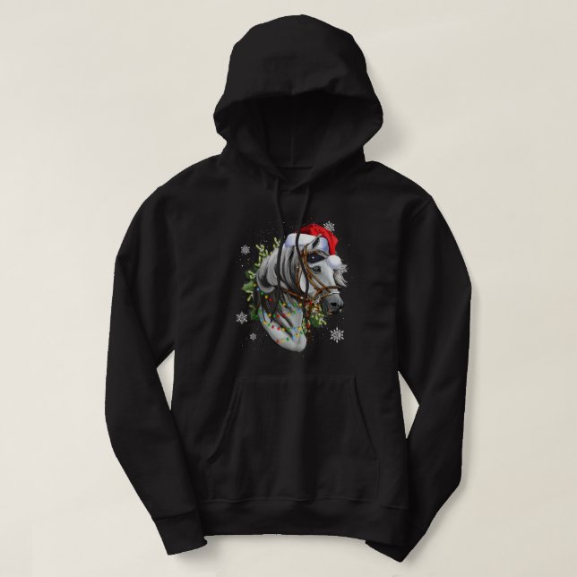 Happy White Horse Head Christmas Santa Hat  Hoodie (Design Front)