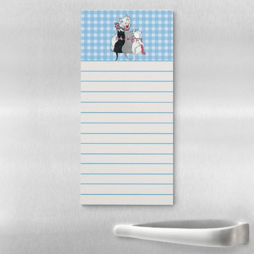Happy White Mother Cat Three Cute Kittens Plaid Magnetic Notepad