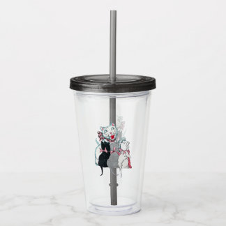 Happy White Mother Cat Three Kittens in Pink Bows Acrylic Tumbler