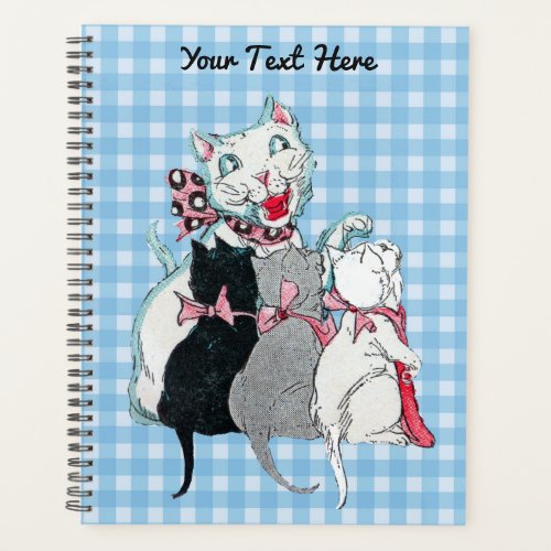 Happy White Mother Cat With Three Kittens Plaid Planner