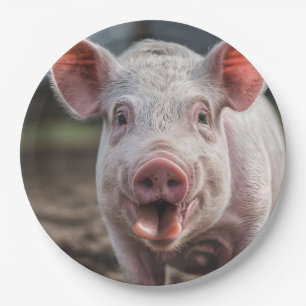 Happy White Pig Tongue Poke,  Paper Plates