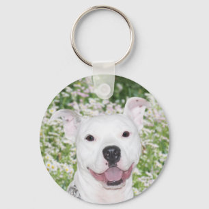 Happy White Pitbull Keychain