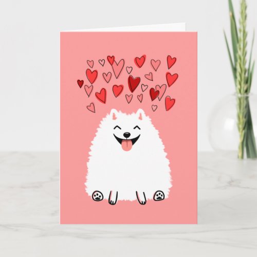 Happy White Pomeranian Dog Valentines Day Card