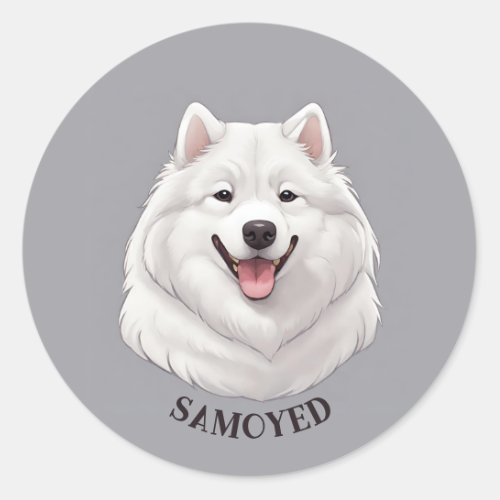 Happy White Samoyed Dog Classic Round Sticker