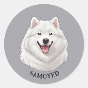 Happy White Samoyed Dog Classic Round Sticker