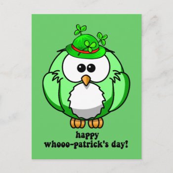 Happy Whooo Patricks Day Postcard by holidaysboutique at Zazzle
