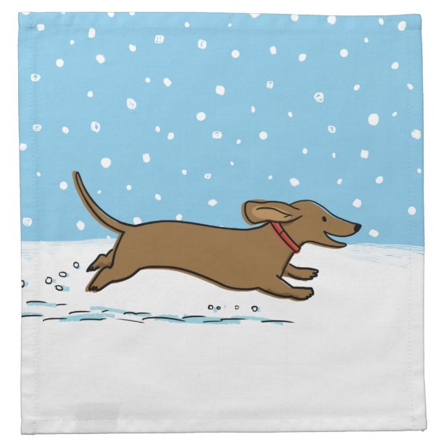 Happy Wiener Dog - Dachshund Winter Snow Holiday Napkin (Front)