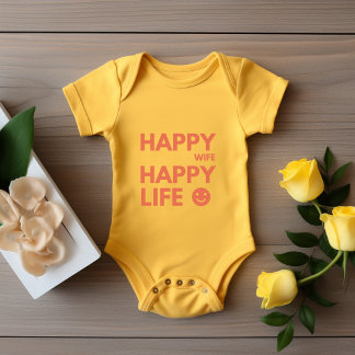 Happy Wife, Happy Life – Funny Marriage Quote Baby Bodysuit
