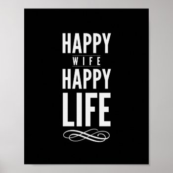 Happy Wife Happy Life Quote Print Black And White by ArtOfInspiration at Zazzle