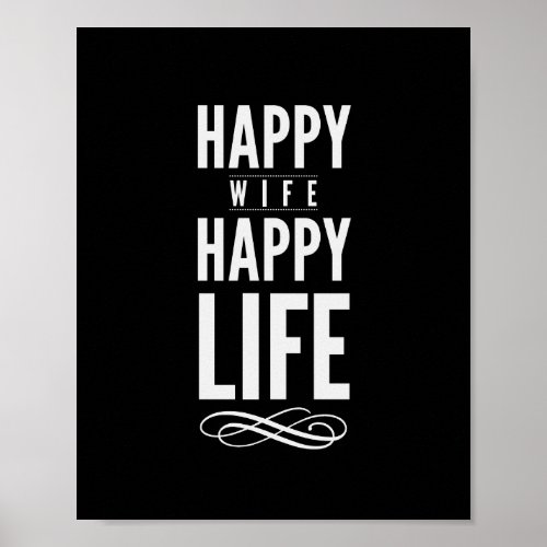 Happy Wife Happy Life Quote Print Black and White