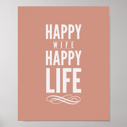 Happy Wife Happy Life Quote Print in Salmon