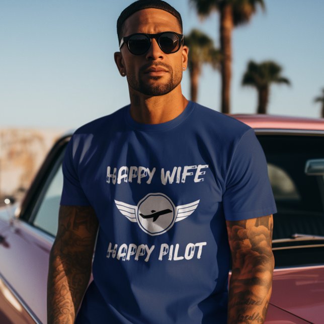 Happy Wife Happy Pilot Typography,Aviation, Funny T-Shirt (Creator Uploaded)