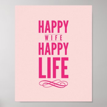 Happy Wife Typographic Quote Print In Hot Pink by ArtOfInspiration at Zazzle