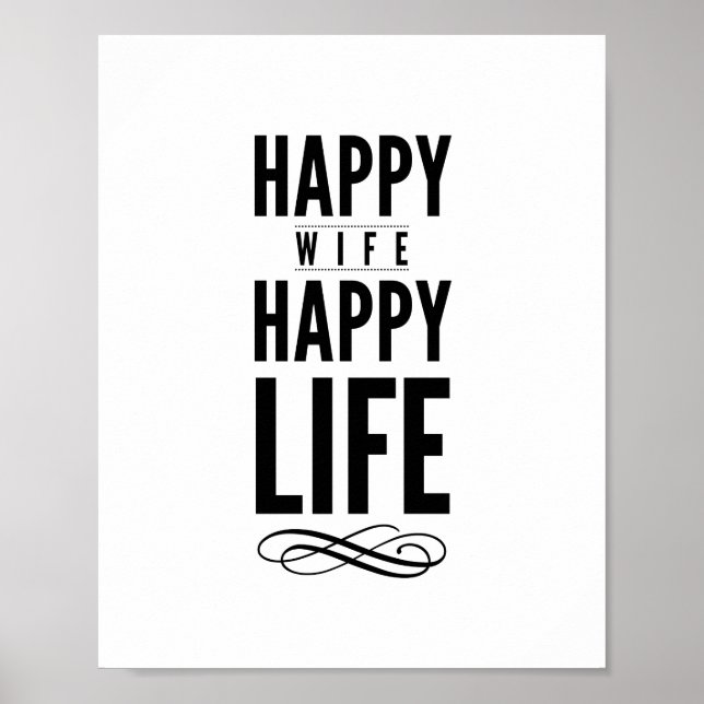 Happy Wife Typographic Quote Print in White (Front)