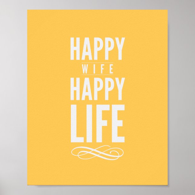 Happy Wife Typographic Quote Print in Yellow (Front)