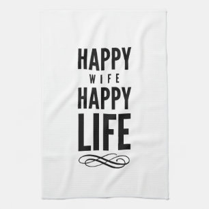 Happy Wife Typography Quotes White Towel