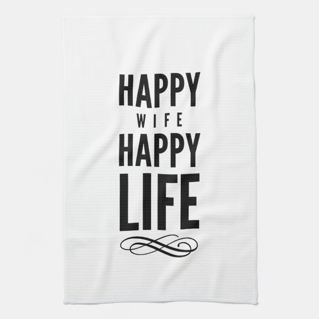 Happy Wife Typography Quotes White Towel (Vertical)