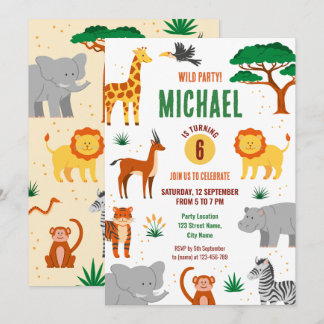 Happy wild animals birthday invitation
