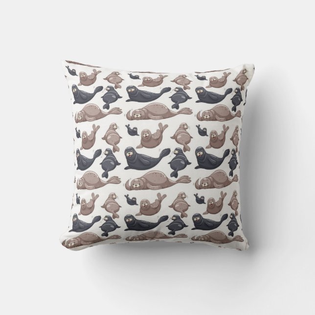 Happy Wild Seals Pattern Throw Pillow (Front)