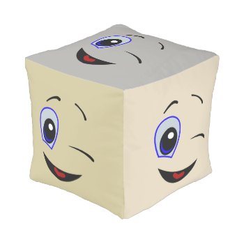 Happy Winking Face Design Cube Pouf by HappyGabby at Zazzle