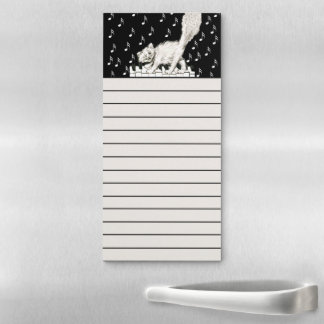 Happy Winking White Cat Walking on Piano Keys Magnetic Notepad
