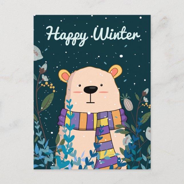 Happy Winter  Bear Postcard (Front)