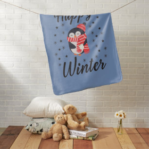 Happy Winter, Cute Penguin Baby Blanket