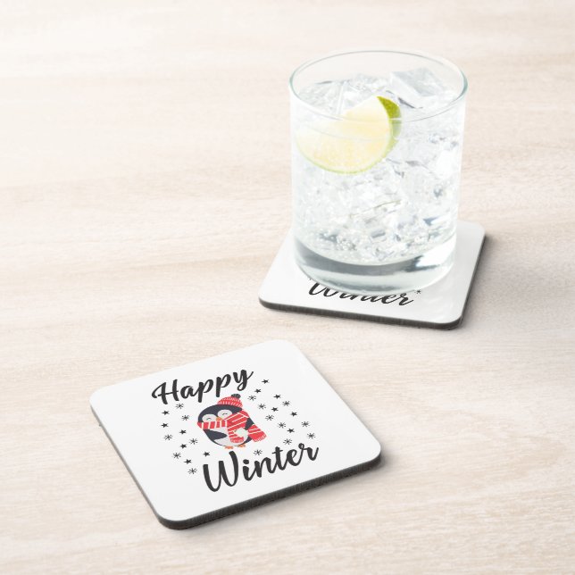 Happy Winter, Cute Penguin Beverage Coaster (Right Side)