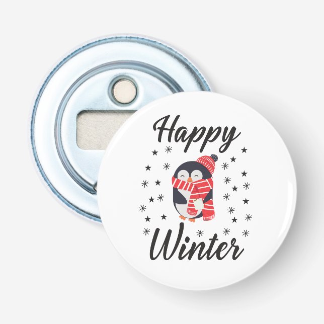 Happy Winter, Cute Penguin Bottle Opener (Front)