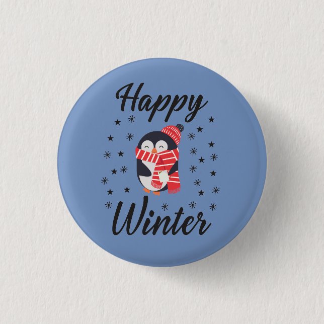 Happy Winter, Cute Penguin Button (Front)