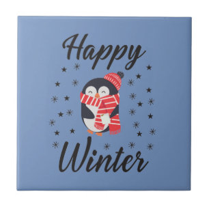 Happy Winter, Cute Penguin Ceramic Tile