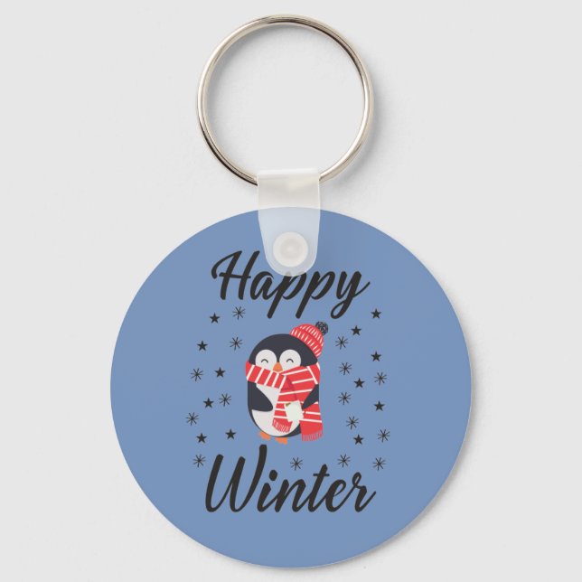 Happy Winter, Cute Penguin Keychain (Front)