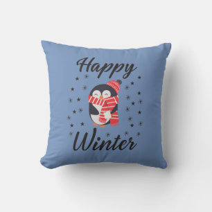Happy Winter, Cute Penguin Throw Pillow
