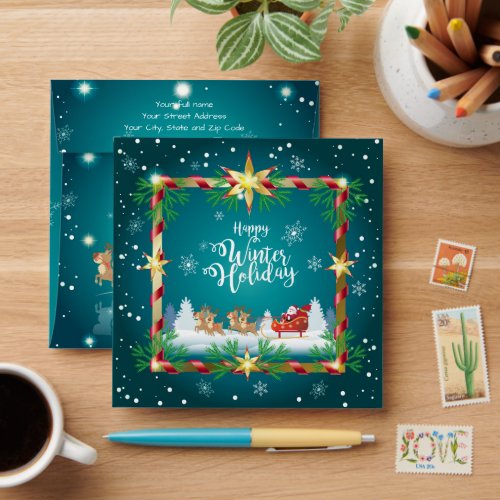 Happy Winter Holiday Snowy Fairy Tale with Santa Envelope