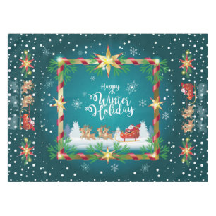 Happy Winter Holiday Snowy Fairy Tale with Santa Tablecloth