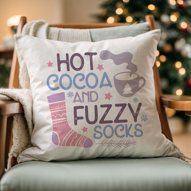 Happy Winter Hot Cocoa And Fuzzy Socks Throw Pillow (Creator Uploaded)