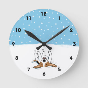 Happy Winter Snow Beagle - Cute Cartoon Dog Round Clock