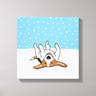 Happy Winter Snow Beagle - Cute Dog Cartoon Canvas Print