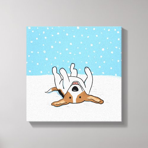 Happy Winter Snow Beagle _ Cute Dog Cartoon Canvas Print