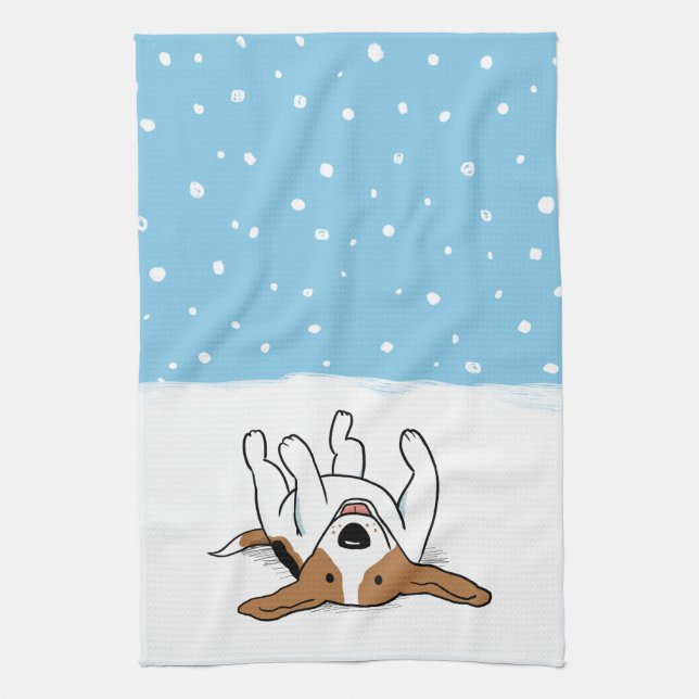 Happy Winter Snow Beagle - Cute Dog Cartoon Towel (Vertical)