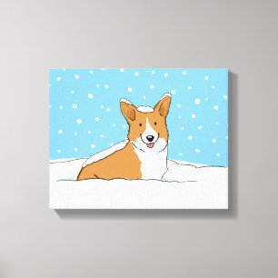 Happy Winter Snow Corgi - Cute Dog Cartoon Canvas Print